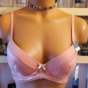 Marilyn Monroe Bra 34-C Super Soft Demi Push-up Underwire Lace Peach Orange NWT